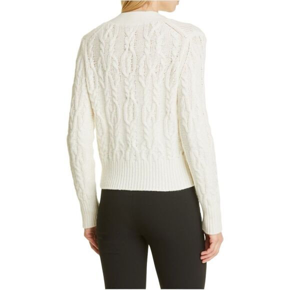 Vince Triple Braid Cable Wool & Cashmere Cardigan Medium Eggshell white $445 - Picture 4 of 4